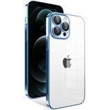ZORE Apple iPhone 12 Pro Max Kılıf Kamera Korumalı Renkli Çerçeveli Garaj Kapak-Mavi Açık - Açık Mavi
