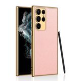 Zore Galaxy S23 Ultra Deri Görünümlü Kenarları Elektroplating Kaplama Fizyon Cep Telefonu Kılıfı
