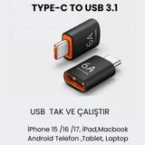 Zore Type-C to USB Otg Adaptör (Çevirici / Dönüştürücü)- Iphone 15 ,16, 17, İPad & Android Telefonlar ,Tabletlerle Uyumlu_Trendauraa - Siyah - Turuncu