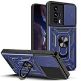 Zore Xiaomi ile uyumlu Poco F5 Pro Kılıf Magnetik Standlı Kamera Korumalı Zore Sürgülü Vega Kapak Mavi