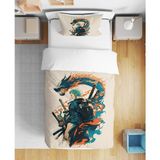 Zoro One Piece Anime 3D Dijital Baskılı Tek Kişilik Çarşafsız Genç Erkek Çocuk Nevresim Takımı - Bej - Yeşil - 160 x 220 cm