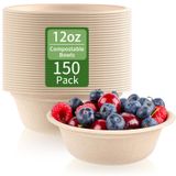 ZORRITA 150 Paket 340 ml Tek Kullanımlık Kağıt Kaseler Kompostlanabilir Çorba Kaseleri Doğal Şeker Kamışı Biyolojik Olarak Çözünebilir Kaseler Dondurma, Tatlılar, Evcil Hayvan Maması için
