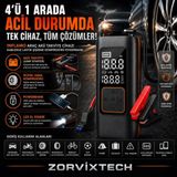 Zorvix Tech Inflamo Araç Akü Takviye Cihazı Kablosuz Lastik Şişirme Kompresörü Powerbank - 8000mAh