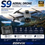 Zorvix Tech S9 Aerial Drone 4K Hd Kameralı Fırçasız Motor 3000MAH Bataryalı Katlanabilir Drone - Gri