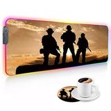 ZOXOHO RGB Oyun Fare Altlığı, Büyük Parlayan LED Fare Altlığı, Kaymaz Kauçuk Taban Bilgisayar Klavyesi Masa Mouse Mat 81,5 X 29,5 cm, Amerikan Ordusu Askerleri Askeri