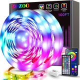 ZOZOO Yatak Odası için 100ft Led Işıklar (50 ft'lik 2 Rulo), 44 Tuşlu Uzaktan Kumanda ve APP Kontrollü Akıllı RGB Led Şerit Işıklar Ev Partisi Festivali Dekorasyonu için Renk Değiştiren Müzik