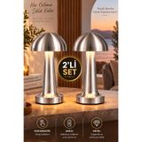 zozoya 2 li Şarjlı Dokunmatik Led Mantar Masa Lambası 2li Mantar Masa Lambası Silver Gümüş