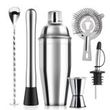 ZPUFAW 6 parçalı kokteyl çalkalayıcı seti 24 oz Shaker süzgeç çamurluk Jigger karıştırma kaşığı dökün emzik barmen kiti paslanmaz çelik çubuk seti eve taşınma hediyesi