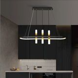Zr Aydınlatma Siyah 110*25CM 4000k Işık, Kumandalı, Elips Avize, Boru LED Lamba,çember Sarkıt Avize, Modern, Dekoratif - Siyah - Gold
