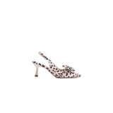 ZR-T1 Premium Bej Leopar Fiyonklu Kitten Topuklu Slingback Kadın Topuklu Ayakkabı Bej Leopar