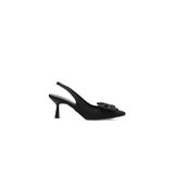ZR-T1 Premium Siyah Fiyonklu Kitten Topuklu Slingback Kadın Topuklu Ayakkabı Siyah