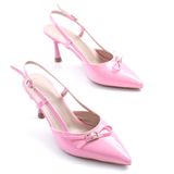 ZRİN-2300 Premium Pembe Rugan Günlük Arkası Açık Fiyonklu Topuklu Ayakkabı 9 cm