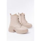 ZRİN-2550 Bej Kalın Tabanlı Bağcıklı Fermuarlı Kışlık Premium Kadın Bot