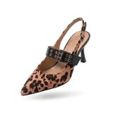 ZRİN-260 Premium Leopar Günlük Arkası Açık Baret Tokalı Topuklu Ayakkabı 9 cm