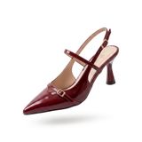 ZRİN-6722 Premium Bordo Rugan Toka Detaylı Sivri Burun Kadın Topuklu Ayakkabı 8,5 cm