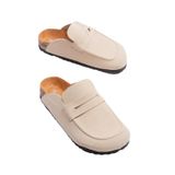 ZRJ0456 Bağcıksız Hakiki Süet Deri Erkek Günlük Mantar Taban Loafer Klasik Ayakkabı Terlik - Krem