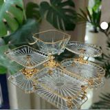 ZS Style Vintage 5 Parça Gümüş-Gold Kristal Sunum Seti-Kase, Ayaklı Tabak ve Kulplu Tepsi Gold