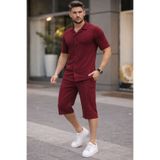 zs zaos fashion waffle erkek şort gömlek takım pamuklu dokulu kaliteli slim fit kalıp yazlık t-shirt