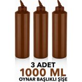 ZTF GLOBAL TRADE 3 Adet 180 Derece Dönebilen Oynar Başlıklı Fişek Uçlu Sosluk,yağlık,sos Şişesi,sos Kabı,ketçap Şişesi,mayonez Şişesi,hardal Şişesi,yağ Şişesi,sos Kabı,saklama Kabı - Kahverengi - 1 lt