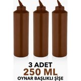 ZTF GLOBAL TRADE 3 Adet 180 Derece Dönebilen Oynar Başlıklı Fişek Uçlu Sosluk,yağlık,sos Şişesi,sos Kabı,ketçap Şişesi,mayonez Şişesi,hardal Şişesi,yağ Şişesi,sos Kabı,saklama Kabı - Kahverengi - 250 ml