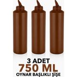 ZTF GLOBAL TRADE 3 Adet 180 Derece Dönebilen Oynar Başlıklı Fişek Uçlu Sosluk,yağlık,sos Şişesi,sos Kabı,ketçap Şişesi,mayonez Şişesi,hardal Şişesi,yağ Şişesi,sos Kabı,saklama Kabı - Kahverengi - 750 ml