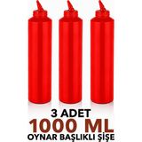 ZTF GLOBAL TRADE 3 Adet 180 Derece Dönebilen Oynar Başlıklı Fişek Uçlu Sosluk,yağlık,sos Şişesi,sos Kabı,ketçap Şişesi,mayonez Şişesi,hardal Şişesi,yağ Şişesi,sos Kabı,saklama Kabı - Kırmızı - 1 lt