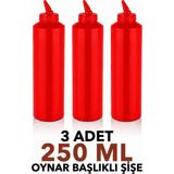 ZTF GLOBAL TRADE 3 Adet 180 Derece Dönebilen Oynar Başlıklı Fişek Uçlu Sosluk,yağlık,sos Şişesi,sos Kabı,ketçap Şişesi,mayonez Şişesi,hardal Şişesi,yağ Şişesi,sos Kabı,saklama Kabı - Kırmızı - 250 ml