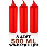 ZTF GLOBAL TRADE 3 Adet 180 Derece Dönebilen Oynar Başlıklı Fişek Uçlu Sosluk,yağlık,sos Şişesi,sos Kabı,ketçap Şişesi,mayonez Şişesi,hardal Şişesi,yağ Şişesi,sos Kabı,saklama Kabı - Kırmızı - 500 ml