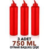 ZTF GLOBAL TRADE 3 Adet 180 Derece Dönebilen Oynar Başlıklı Fişek Uçlu Sosluk,yağlık,sos Şişesi,sos Kabı,ketçap Şişesi,mayonez Şişesi,hardal Şişesi,yağ Şişesi,sos Kabı,saklama Kabı - Kırmızı - 750 ml