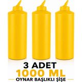 ZTF GLOBAL TRADE 3 Adet 180 Derece Dönebilen Oynar Başlıklı Fişek Uçlu Sosluk,yağlık,sos Şişesi,sos Kabı,ketçap Şişesi,mayonez Şişesi,hardal Şişesi,yağ Şişesi,sos Kabı,saklama Kabı - Sarı - 1 lt