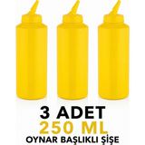 ZTF GLOBAL TRADE 3 Adet 180 Derece Dönebilen Oynar Başlıklı Fişek Uçlu Sosluk,yağlık,sos Şişesi,sos Kabı,ketçap Şişesi,mayonez Şişesi,hardal Şişesi,yağ Şişesi,sos Kabı,saklama Kabı - Sarı - 250 ml