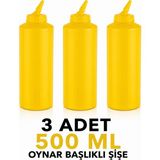ZTF GLOBAL TRADE 3 Adet 180 Derece Dönebilen Oynar Başlıklı Fişek Uçlu Sosluk,yağlık,sos Şişesi,sos Kabı,ketçap Şişesi,mayonez Şişesi,hardal Şişesi,yağ Şişesi,sos Kabı,saklama Kabı - Sarı - 500 ml