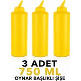 ZTF GLOBAL TRADE 3 Adet 180 Derece Dönebilen Oynar Başlıklı Fişek Uçlu Sosluk,yağlık,sos Şişesi,sos Kabı,ketçap Şişesi,mayonez Şişesi,hardal Şişesi,yağ Şişesi,sos Kabı,saklama Kabı - Sarı - 750 ml