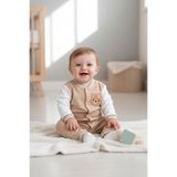 zubi baby Beyaz Kollu Bej Kolej Tarzı Bebek Tulumu Bej 3-6 AY