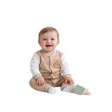 zubi baby Beyaz Kollu Bej Kolej Tarzı Bebek Tulumu Bej 6-9 AY