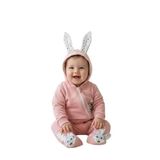 zubi baby Kapüşonlu Kulak Detaylı Tavşan Baskılı Pembe Bebek Tulumu (0-12 Ay) Pembe 9-12 Ay