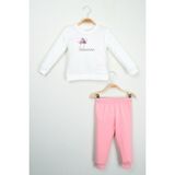 Zubi Baby & Kids Wear Bebek Kız Beyaz Çiçek Aplike Detaylı Sweatshirt ve Pembe Eşofman Altı Takımı - 4 Yaş