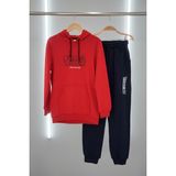 Zubi Baby & Kids Wear Dragon Ball Z Baskılı Kırmızı Kapüşonlu Sweatshirt ve Lacivert Eşofman Takımı - 7 Yaş