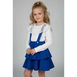 Zubi Baby & Kids Wear Kız Çocuk Beyaz Dantel Yakalı Saks Mavi Katlı Salopet Etek Takım (5-14 Yaş) - 7 - 8 Yaş