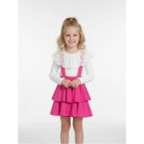Zubi Baby & Kids Wear Kız Çocuk Dantel Yakalı Pembe Katlı Salopet Etek Takım (5-14 Yaş) - 7 - 8 Yaş