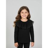 Zubi Baby & Kids Wear Kız Çocuk Geniş Dantel Yakalı Siyah Bluz (5-14 Yaş)