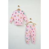 Zubi Baby & Kids Wear Kız Çocuk Pembe Çiçek Desenli Uzun Kollu Pijama Takımı - 5 Yaş