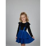 Zubi Baby & Kids Wear Kız Çocuk Siyah Dantel Yakalı Saks Mavi Katlı Salopet Etek Takımı (5-14 Yaş) - 9 - 10 Yaş