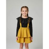 Zubi Baby & Kids Wear Kız Çocuk Siyah Dantel Yakalı Sarı Katlı Salopet Etek Takım (5-14 Yaş) - 5 - 6 Yaş