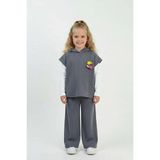 Zubi Baby & Kids Wear Kız Çocuk Üç Parça Kapüşonlu Örme Yelekli Bluz ve Pantolon Takımı (7-10 Yaş) - Gri - 7 Yaş