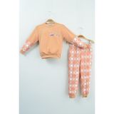 Zubi Baby & Kids Wear Somon Rengi Ekose Kollu ve Tavşan Nakışlı Kız Çocuk Takımı - Turuncu - 4 - 5 Yaş