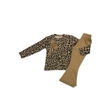 zubi baby LEOPAR DESENLİ FİYONKLU ÜST VE TAŞLI PANTOLON TAKIMI (3-10 YAŞ) Kahverengi 4 Yaş