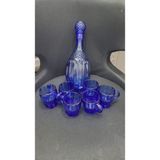 Züccaciye Sürahi Bardak Set Depresyon Cam Kobalt Mavi Kristal Sanat Antika Desen Noel Hediyelik