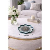 Zucci Home 28 cm Desenli Küçük Cam Dekoratif Tepsi | Akdeniz Esintisi | Shine Aureus Blue | Renkli Çiçek Motifl Renkli 28 x 28