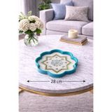 Zucci Home 28 cm Desenli Küçük Cam Dekoratif Tepsi | Akdeniz Esintisi | Shine Turquoise Royale | Renkli Çiçek Renkli 28 x 28